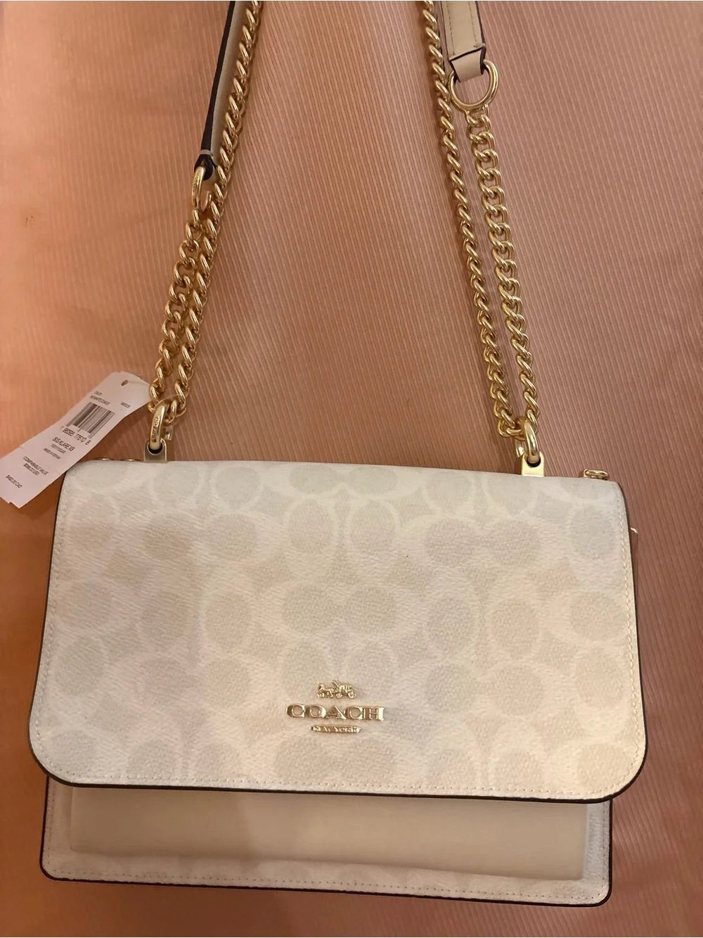 Coach Chalk Signature Flap Shoulder Bag with Gold Hardware